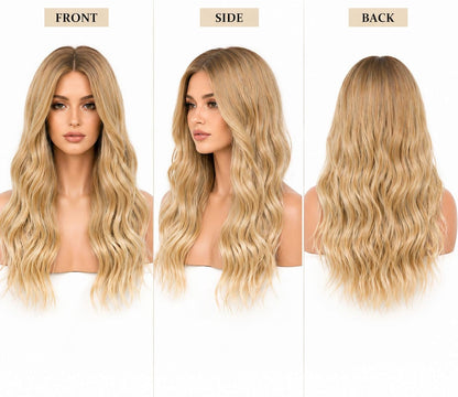27-Inch Long Blonde Curly Wig for Women, Natural-Looking Wavy Synthetic Hair, Full-Length Wig for Costumes, Cosplay and Special Occasions