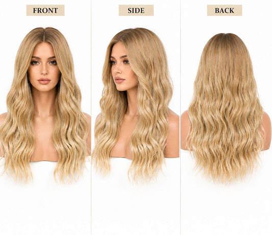 27-Inch Long Blonde Curly Wig for Women, Natural-Looking Wavy Synthetic Hair, Full-Length Wig for Costumes, Cosplay and Special Occasions