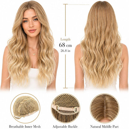 27-Inch Long Blonde Curly Wig for Women, Natural-Looking Wavy Synthetic Hair, Full-Length Wig for Costumes, Cosplay and Special Occasions