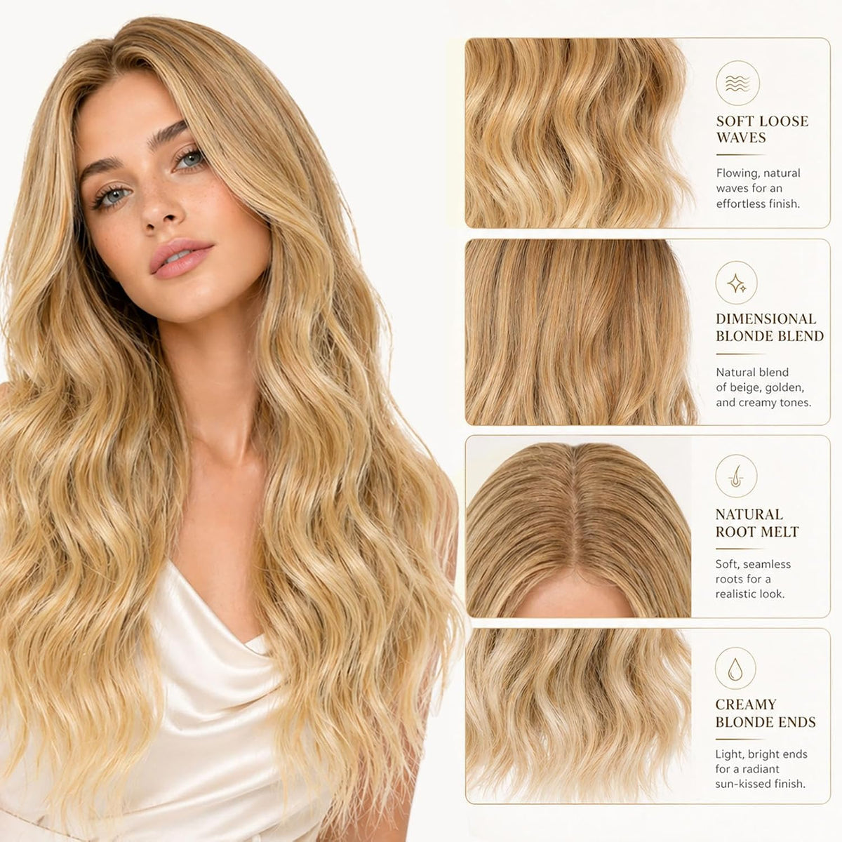 27-Inch Long Blonde Curly Wig for Women, Natural-Looking Wavy Synthetic Hair, Full-Length Wig for Costumes, Cosplay and Special Occasions
