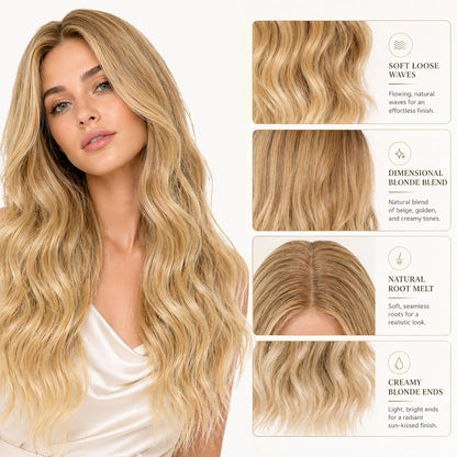 27-Inch Long Blonde Curly Wig for Women, Natural-Looking Wavy Synthetic Hair, Full-Length Wig for Costumes, Cosplay and Special Occasions