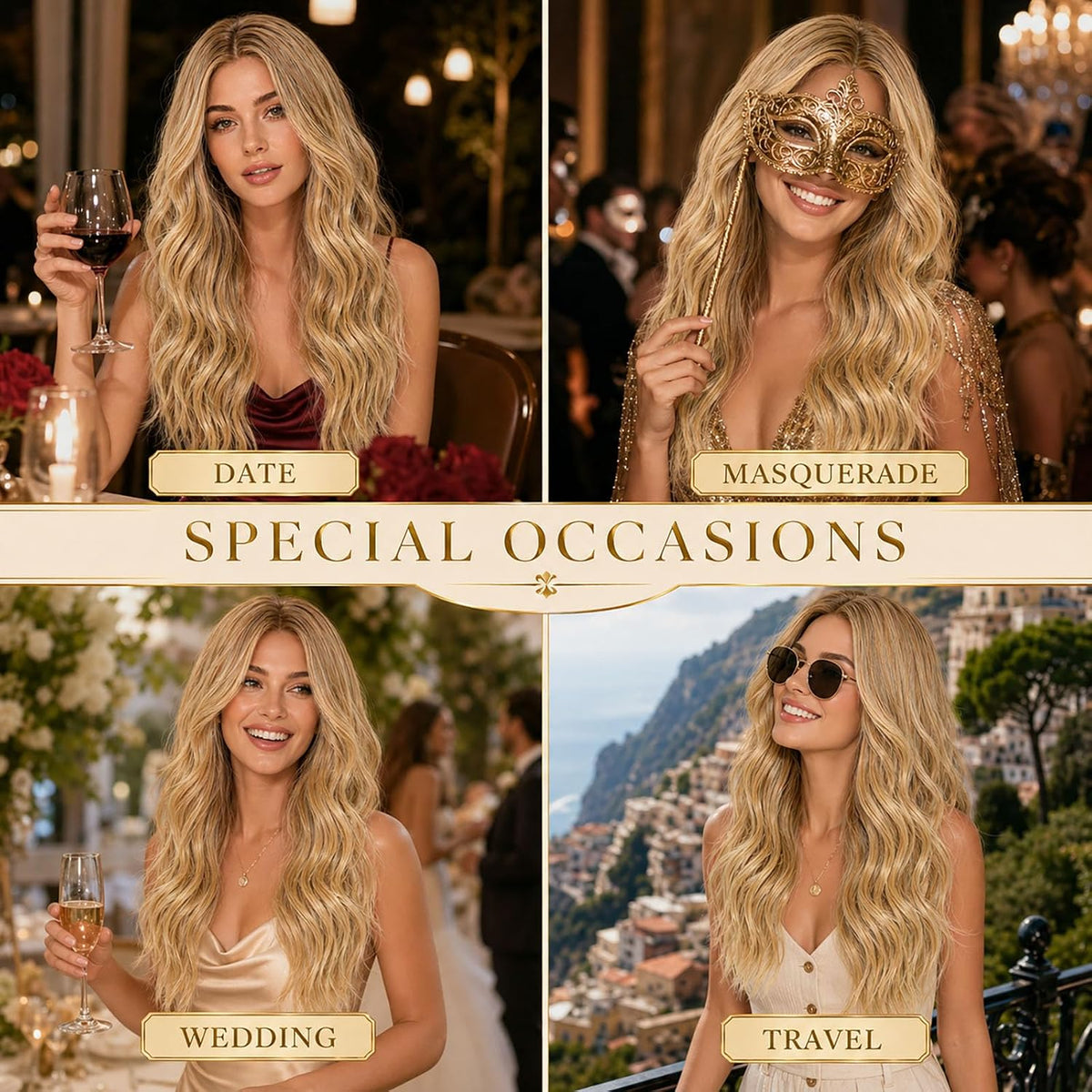 27-Inch Long Blonde Curly Wig for Women, Natural-Looking Wavy Synthetic Hair, Full-Length Wig for Costumes, Cosplay and Special Occasions