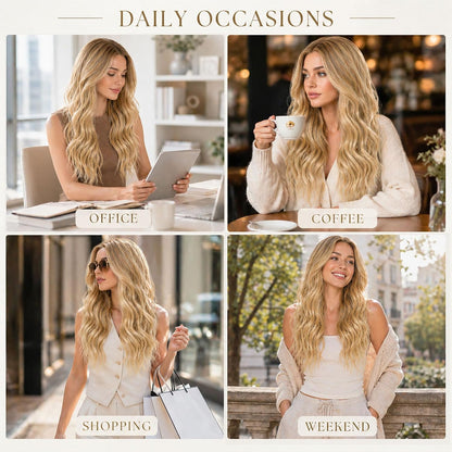 27-Inch Long Blonde Curly Wig for Women, Natural-Looking Wavy Synthetic Hair, Full-Length Wig for Costumes, Cosplay and Special Occasions