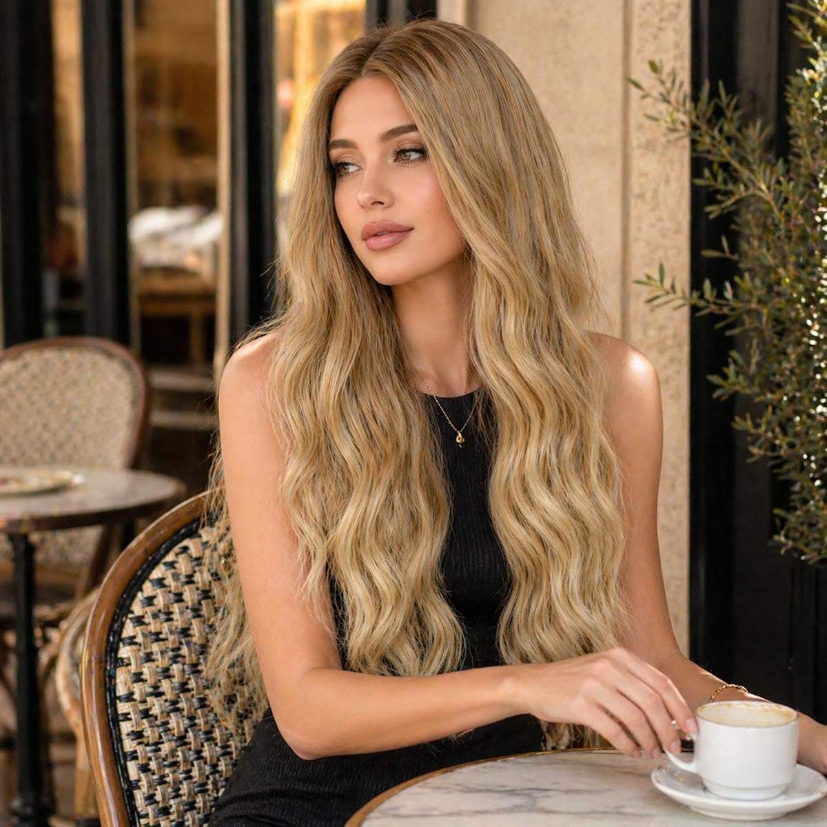 27-Inch Long Blonde Curly Wig for Women, Natural-Looking Wavy Synthetic Hair, Full-Length Wig for Costumes, Cosplay and Special Occasions