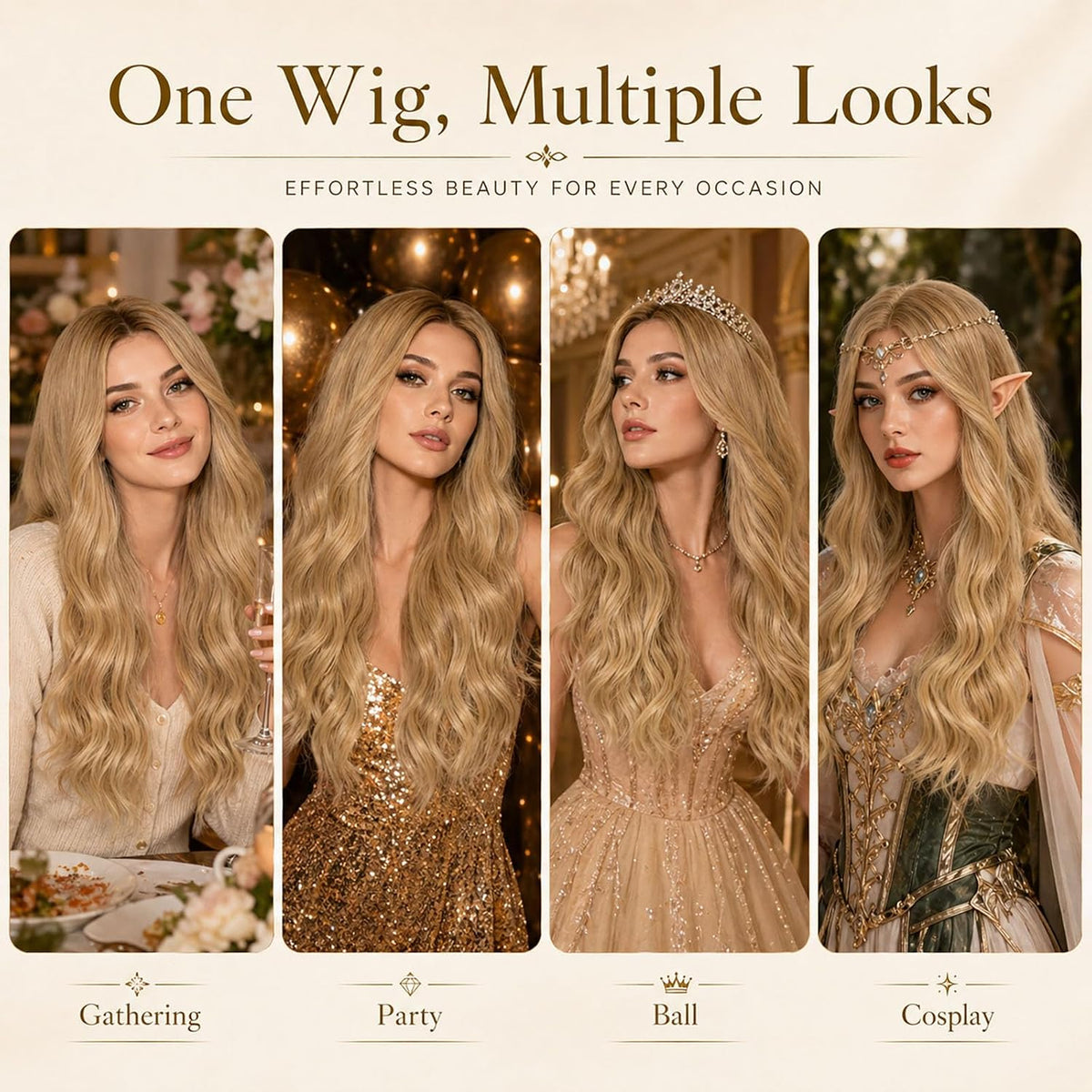 27-Inch Long Blonde Curly Wig for Women, Natural-Looking Wavy Synthetic Hair, Full-Length Wig for Costumes, Cosplay and Special Occasions