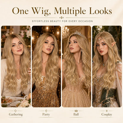 27-Inch Long Blonde Curly Wig for Women, Natural-Looking Wavy Synthetic Hair, Full-Length Wig for Costumes, Cosplay and Special Occasions
